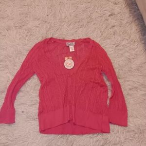 So Authentic American Heritage Pink Lace Open Sweater Cardigan L NWT
